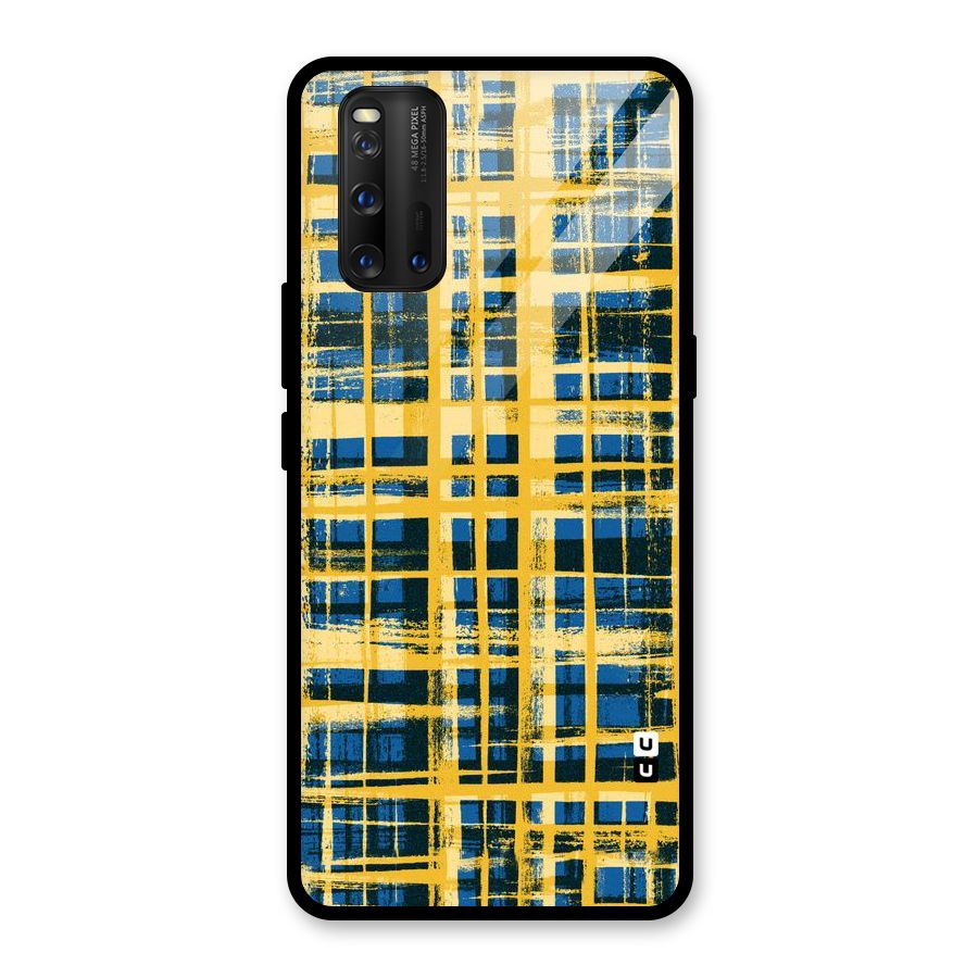 Yellow Rugged Check Design Glass Back Case for Vivo iQOO 3