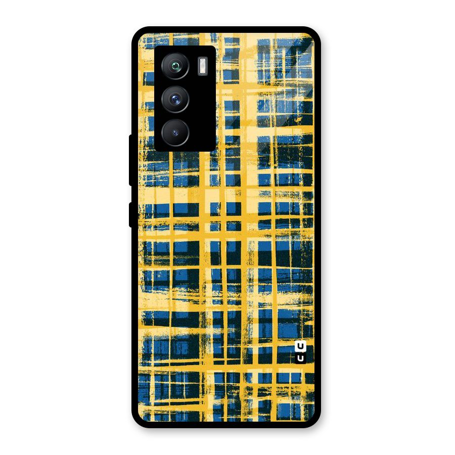 Yellow Rugged Check Design Glass Back Case for Vivo iQOO 9 SE