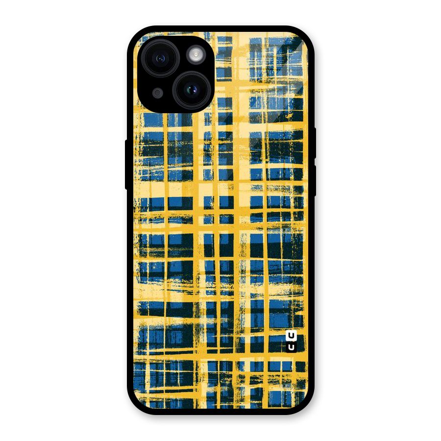 Yellow Rugged Check Design Glass Back Case for iPhone 14