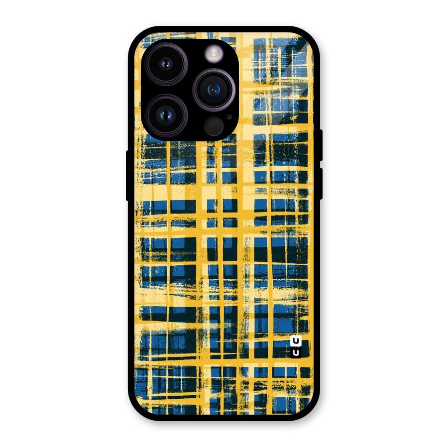 Yellow Rugged Check Design Glass Back Case for iPhone 14 Pro