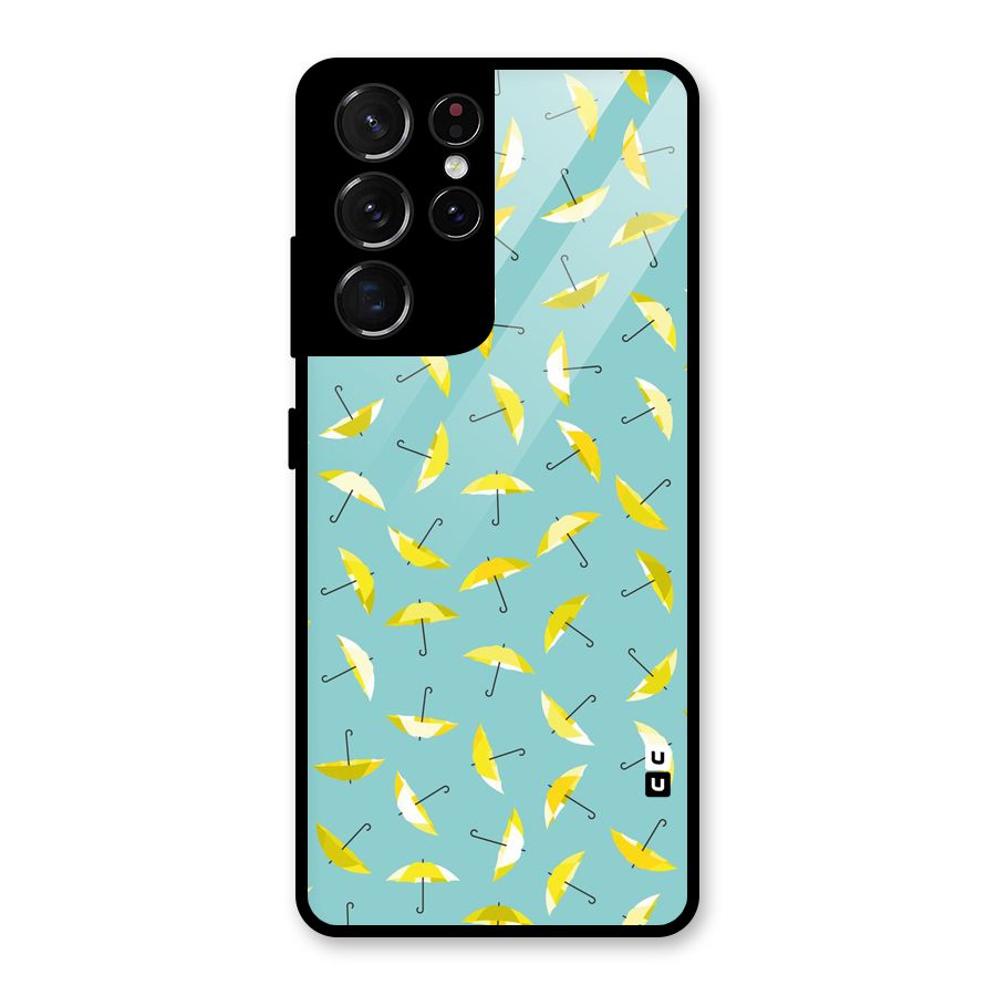 Yellow Umbrella Pattern Glass Back Case for Galaxy S21 Ultra 5G