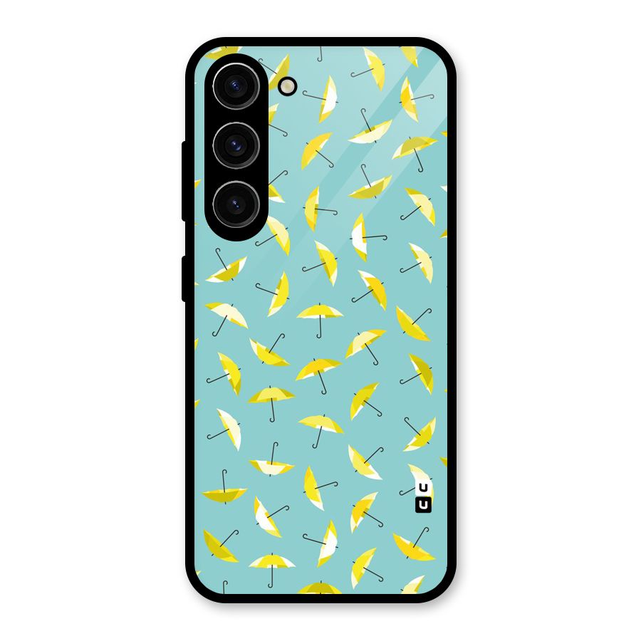 Yellow Umbrella Pattern Glass Back Case for Galaxy S23