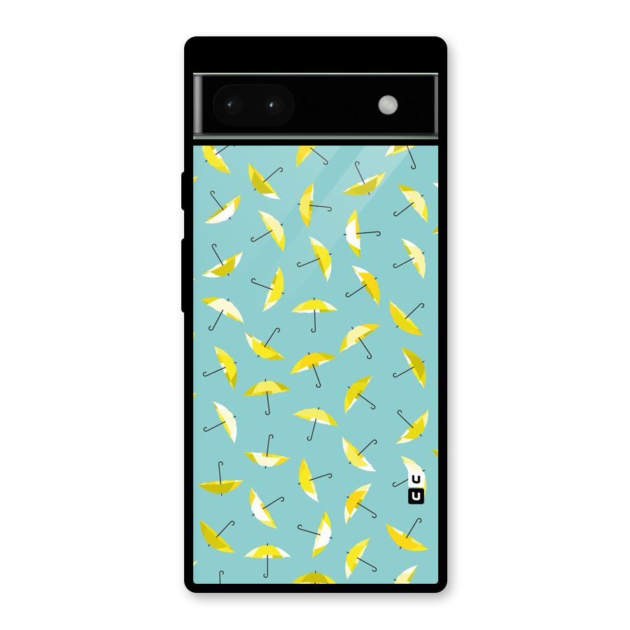 Yellow Umbrella Pattern Glass Back Case for Google Pixel 6a