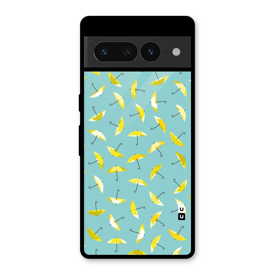 Yellow Umbrella Pattern Glass Back Case for Google Pixel 7 Pro
