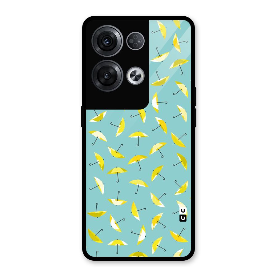 Yellow Umbrella Pattern Glass Back Case for Oppo Reno8 Pro 5G
