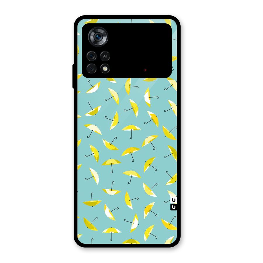 Yellow Umbrella Pattern Glass Back Case for Poco X4 Pro 5G