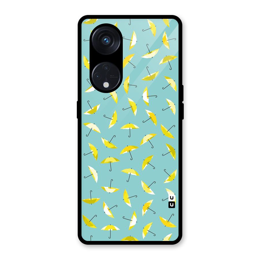 Yellow Umbrella Pattern Glass Back Case for Reno8 T 5G