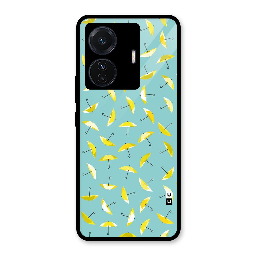 Yellow Umbrella Pattern Glass Back Case for Vivo T1 Pro