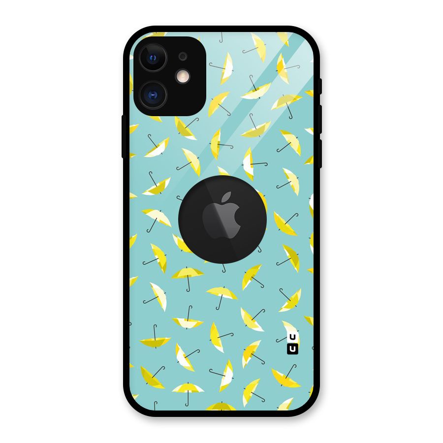 Yellow Umbrella Pattern Glass Back Case for iPhone 11 Logo Cut