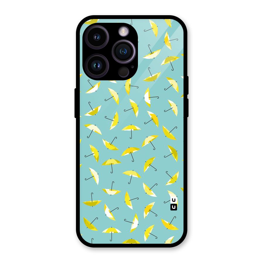 Yellow Umbrella Pattern Glass Back Case for iPhone 14 Pro Max