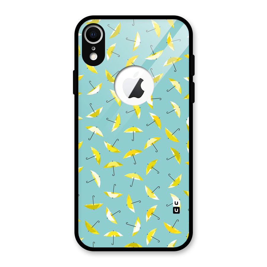 Yellow Umbrella Pattern Glass Back Case for iPhone XR Logo Cut