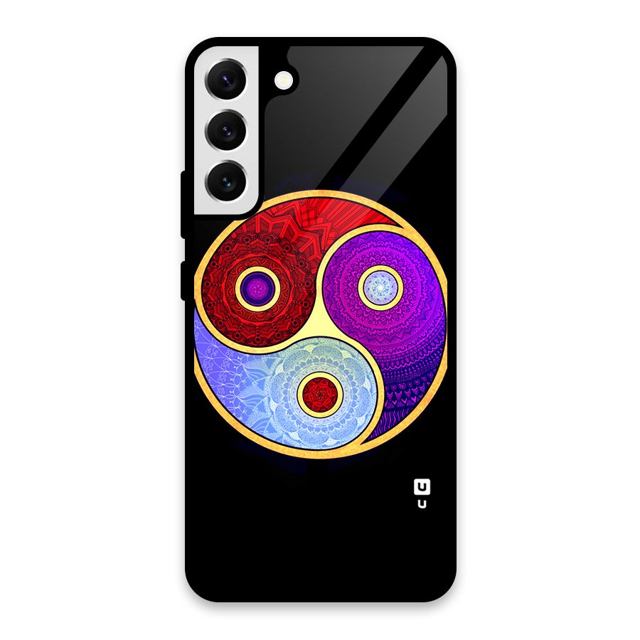 Yin Yang Mandala Design Glass Back Case for Galaxy S22 Plus 5G