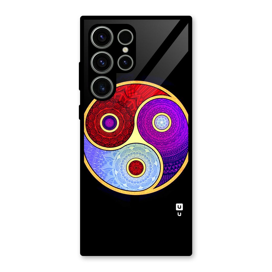 Yin Yang Mandala Design Glass Back Case for Galaxy S23 Ultra