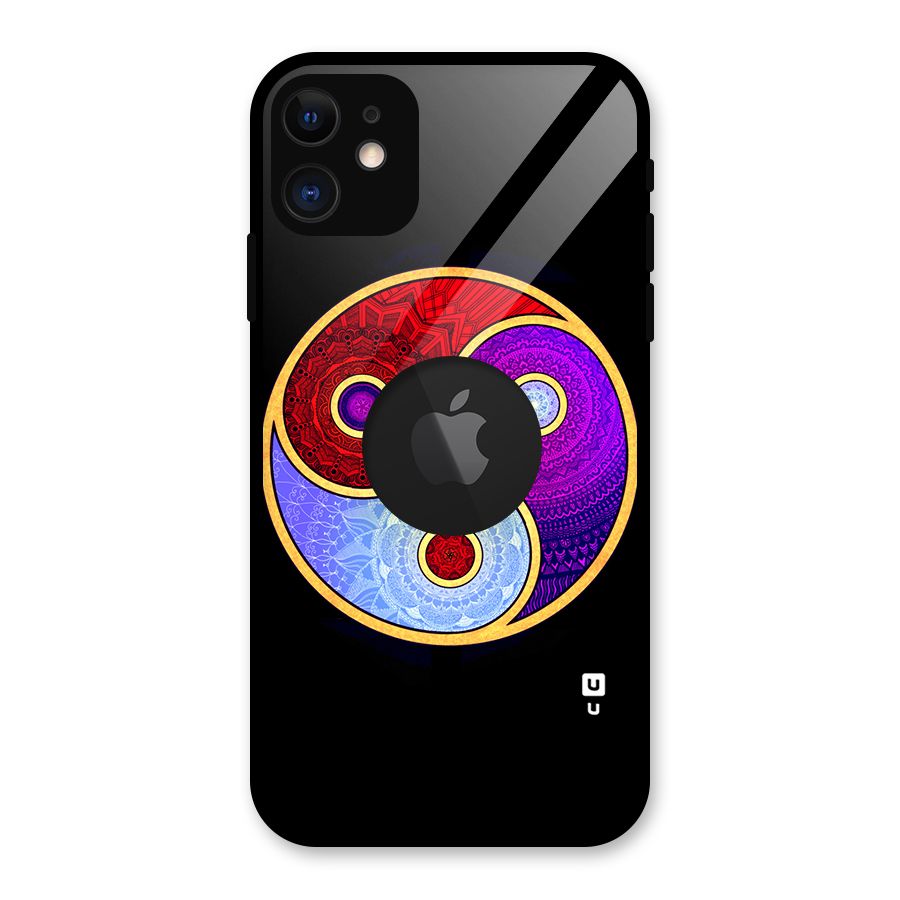 Yin Yang Mandala Design Glass Back Case for iPhone 11 Logo Cut