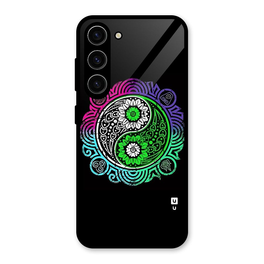 Yin and Yang Colorful Mandala Glass Back Case for Galaxy S23