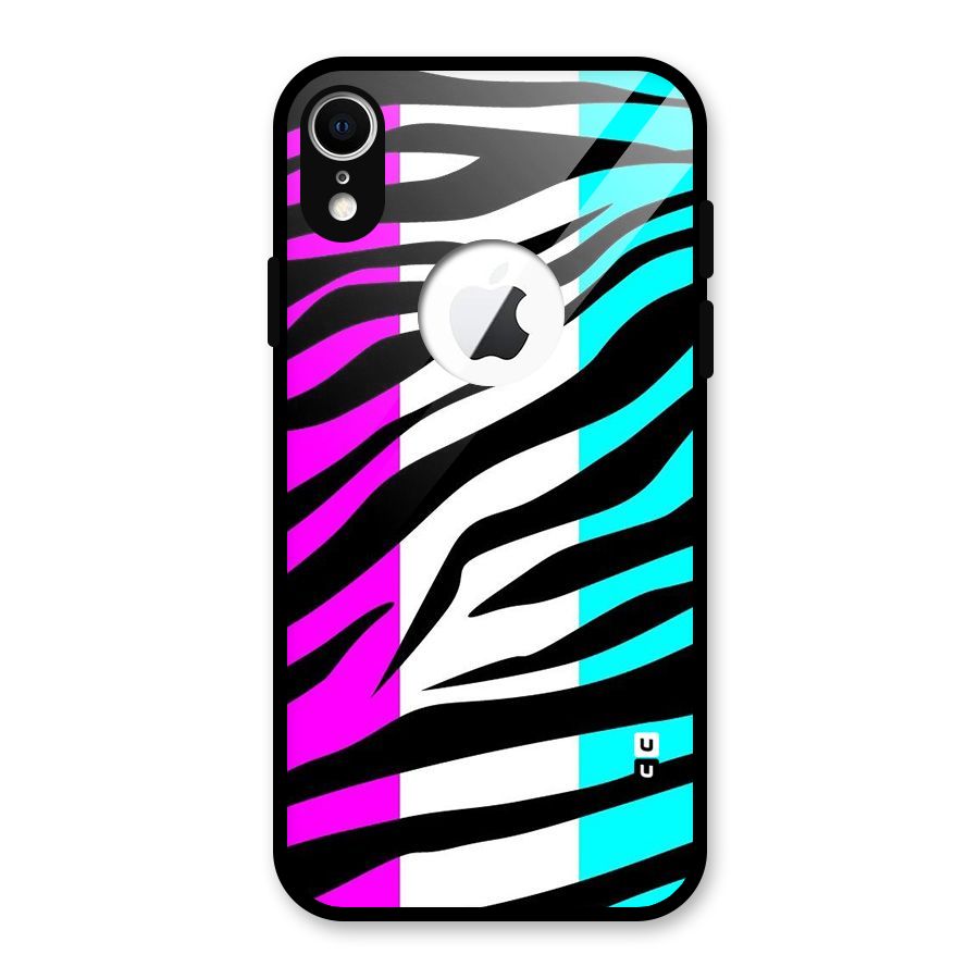 Zebra Texture Glass Back Case for iPhone XR Logo Cut