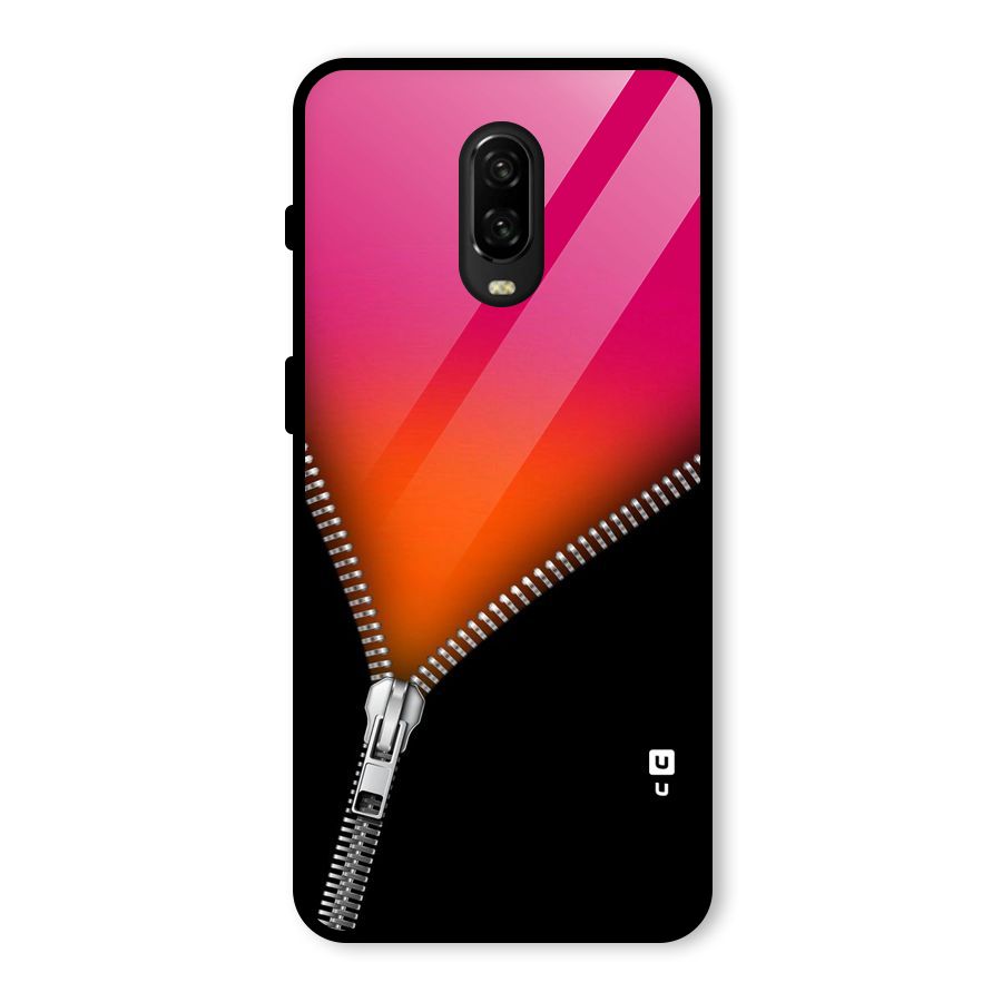 Zipper Print Glass Back Case for OnePlus 6T
