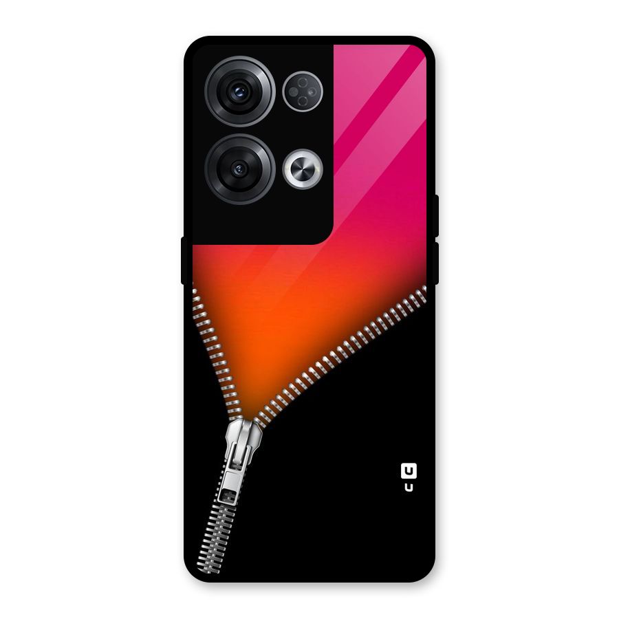 Zipper Print Glass Back Case for Oppo Reno8 Pro 5G