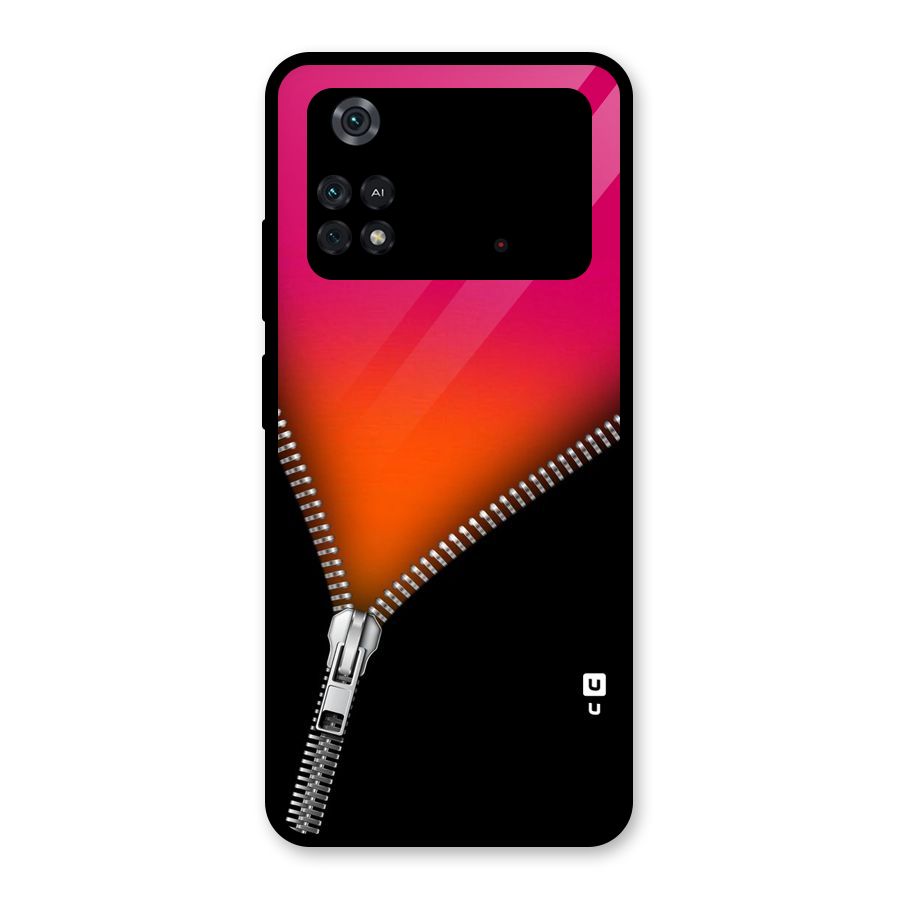 Zipper Print Glass Back Case for Poco M4 Pro 4G