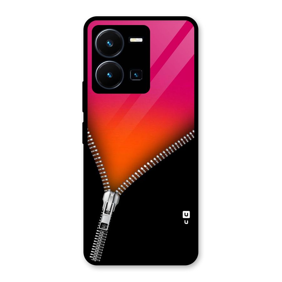Zipper Print Glass Back Case for Vivo Y35