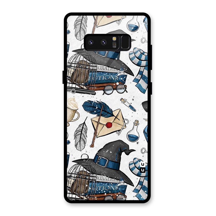Blue Feather Hat Design Glass Back Case for Galaxy Note 8