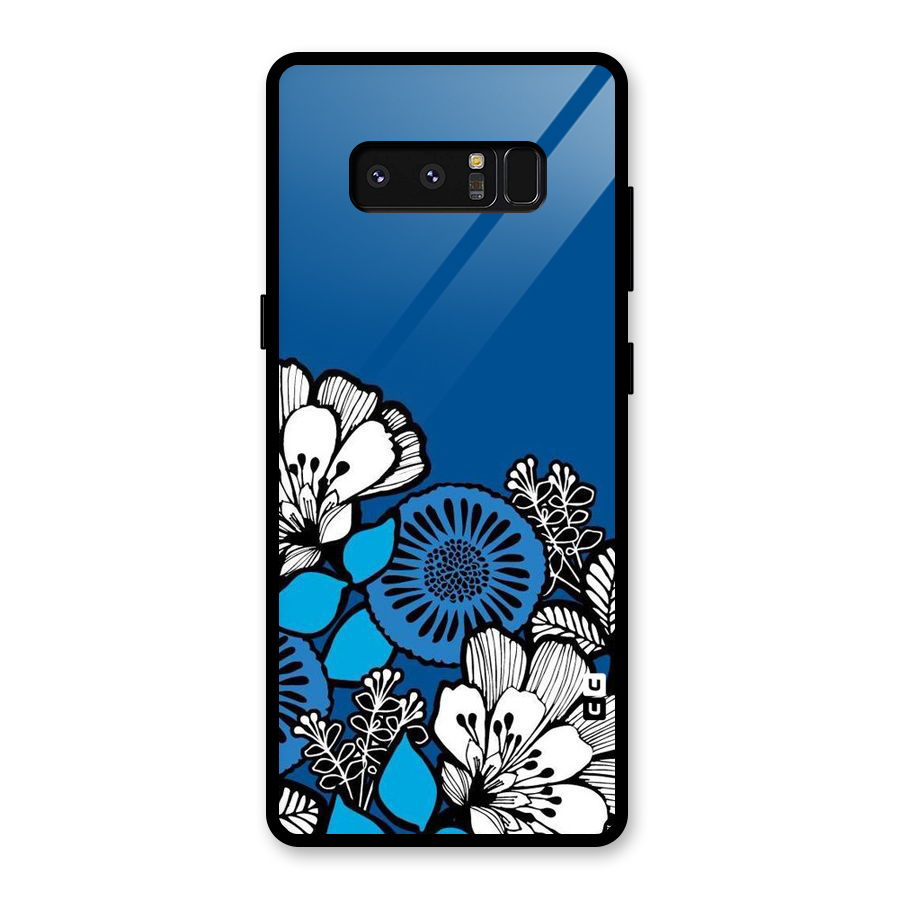 Blue White Flowers Glass Back Case for Galaxy Note 8