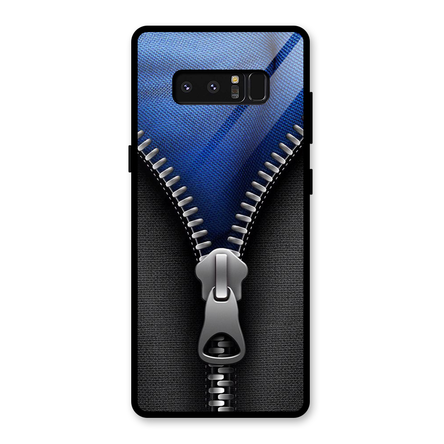 Blue Zipper Glass Back Case for Galaxy Note 8