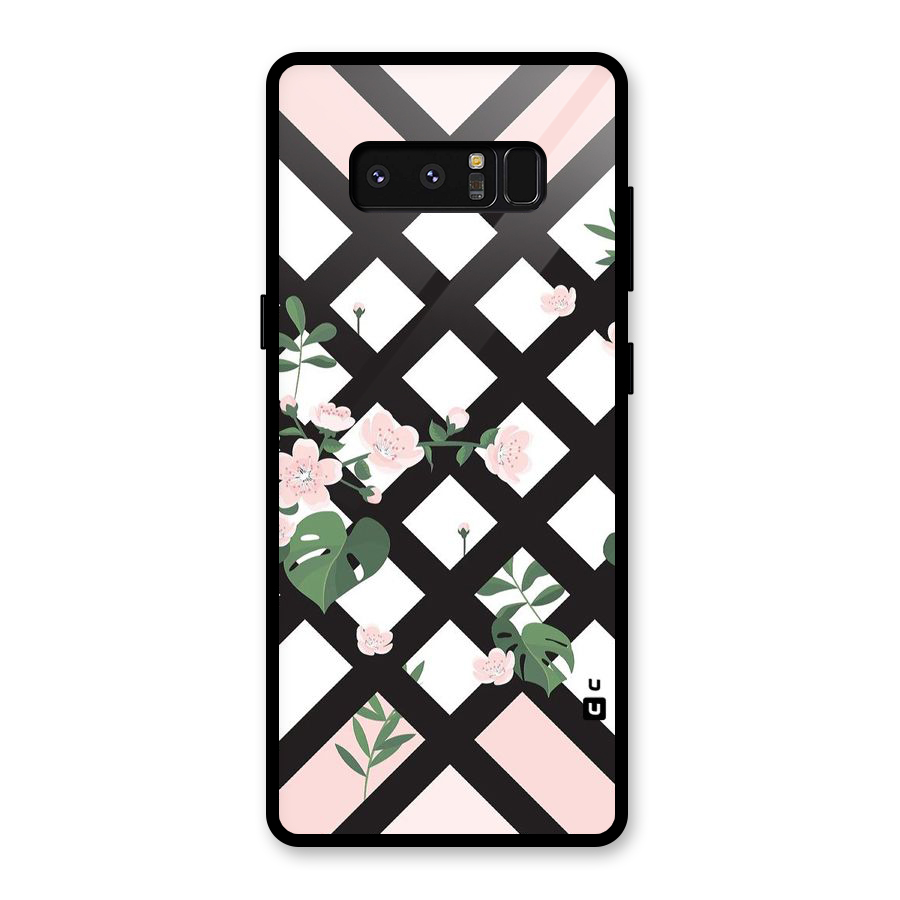Check Floral Stripes Glass Back Case for Galaxy Note 8
