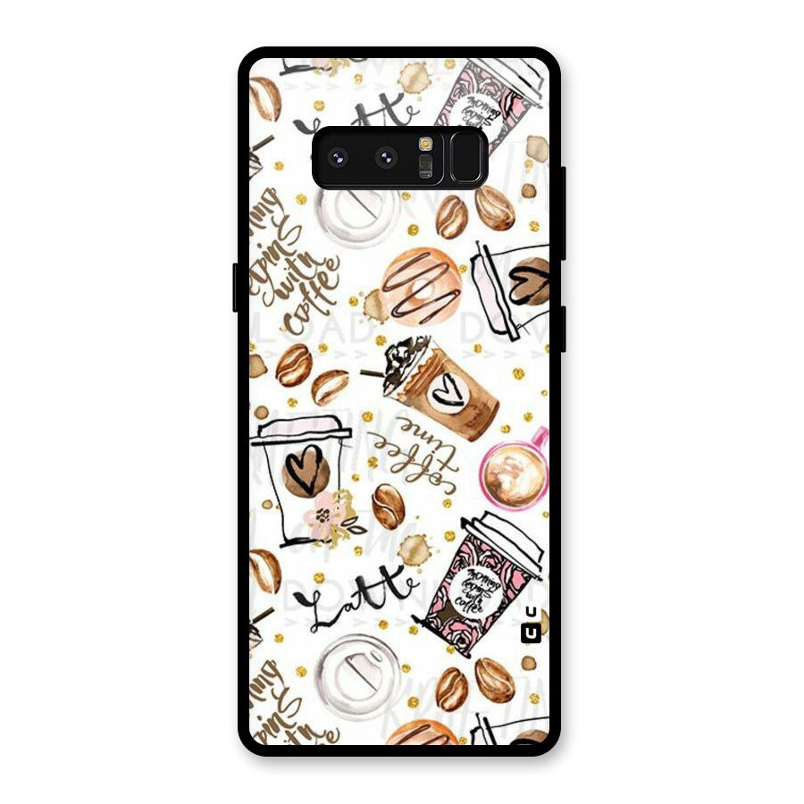 Cute Coffee Pattern Glass Back Case for Galaxy Note 8