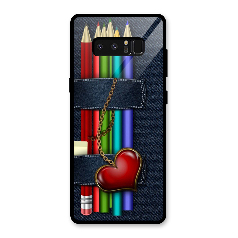 Denim Colorful Pencils Glass Back Case for Galaxy Note 8