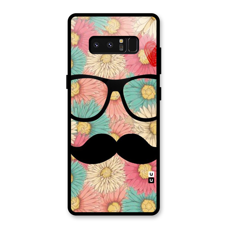 Floral Moustache Glass Back Case for Galaxy Note 8
