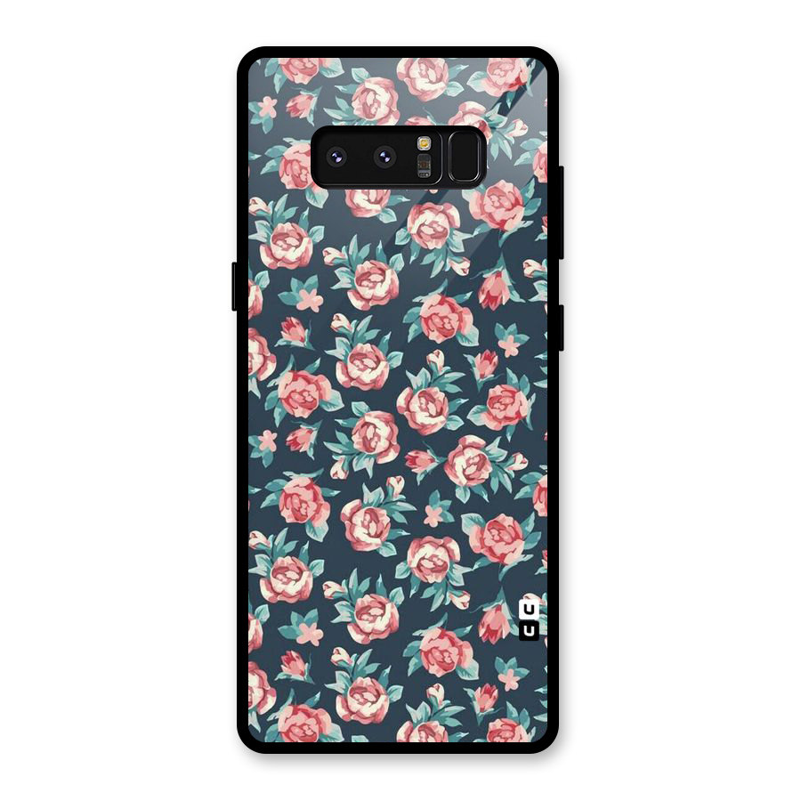 Floral Navy Bloom Glass Back Case for Galaxy Note 8