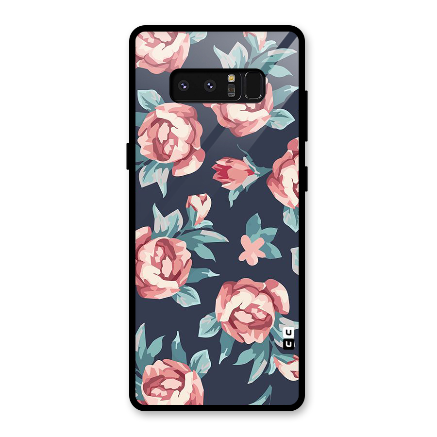 Flowers Painting Glass Back Case for Galaxy Note 8