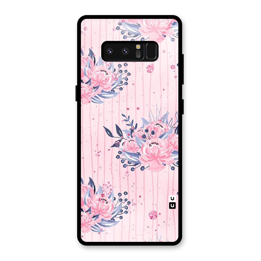 Pink Floral and Stripes Glass Back Case for Galaxy Note 8