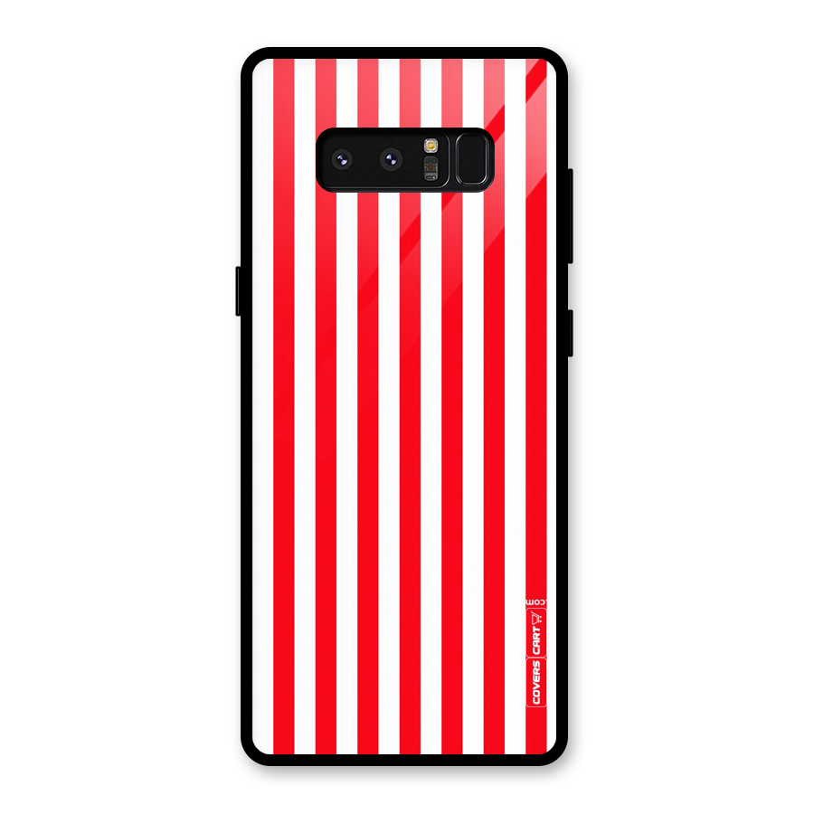 Red And White Straight Stripes Glass Back Case for Galaxy Note 8