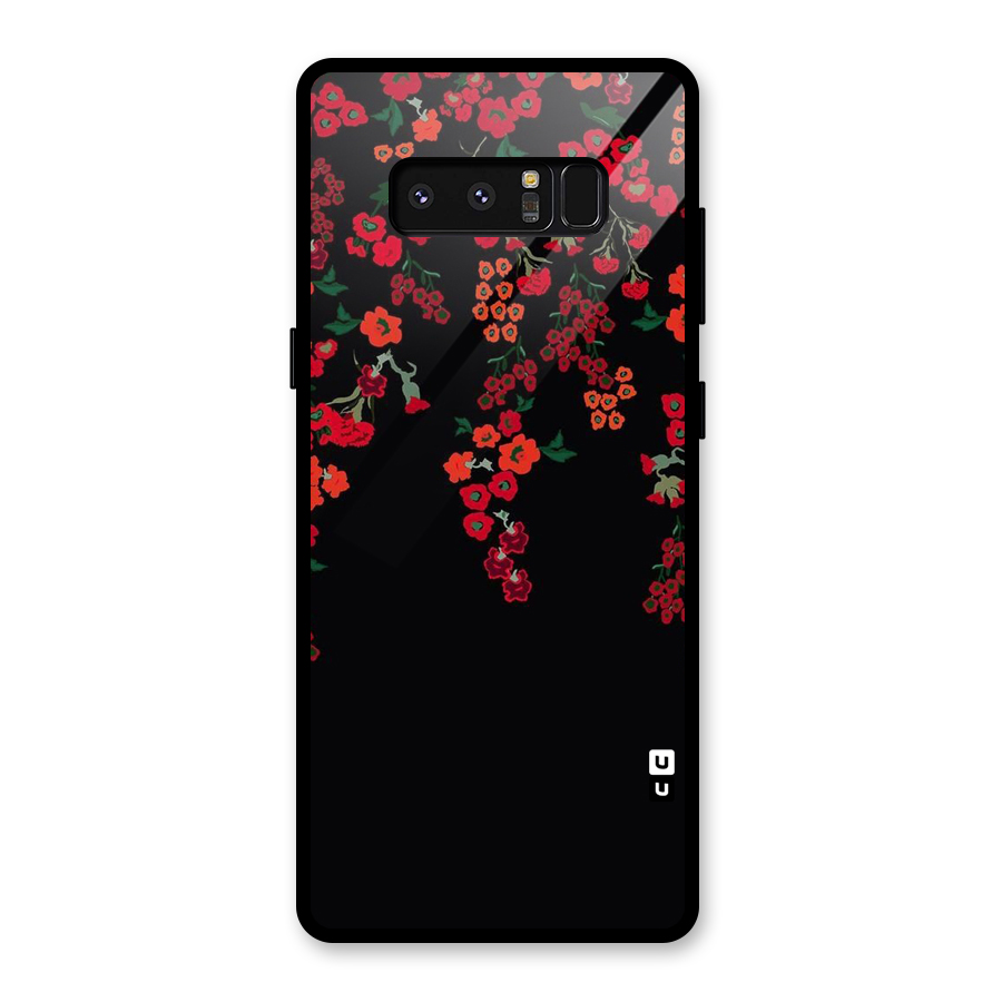 Red Floral Pattern Glass Back Case for Galaxy Note 8