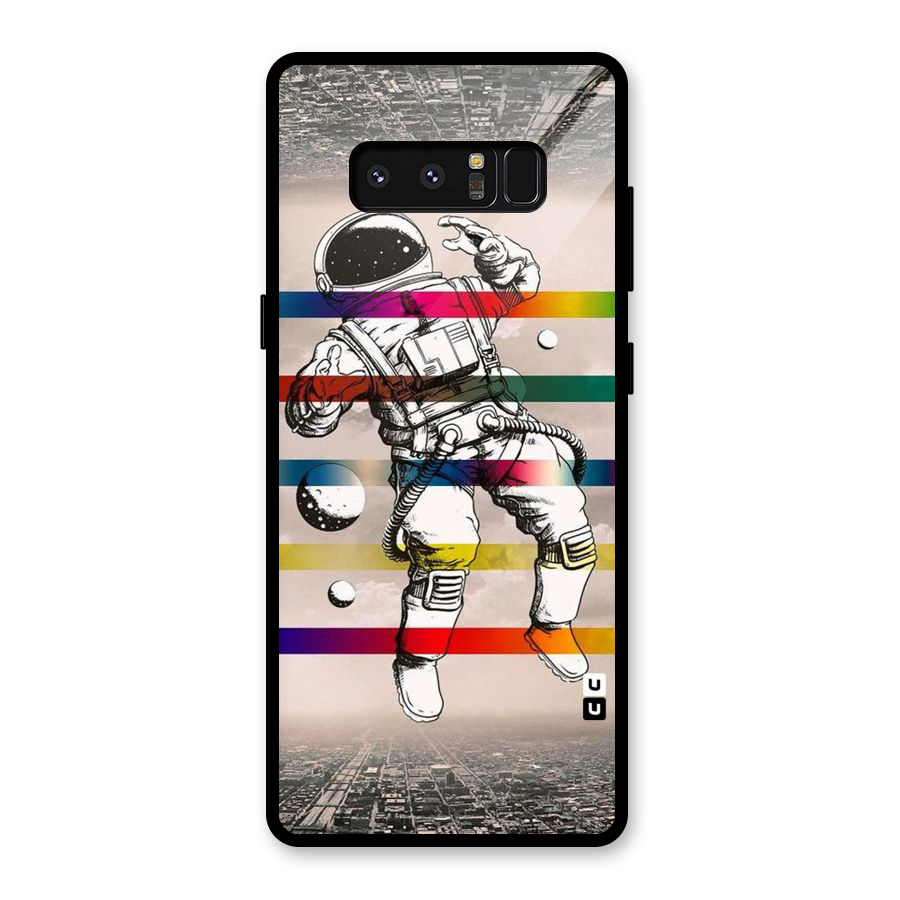Spaceman Rainbow Stripes Glass Back Case for Galaxy Note 8