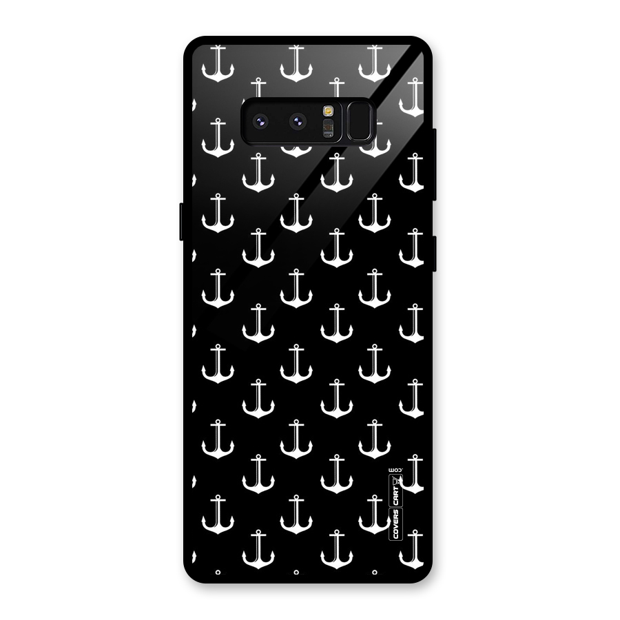 White And Black Anchor Pattern Glass Back Case for Galaxy Note 8