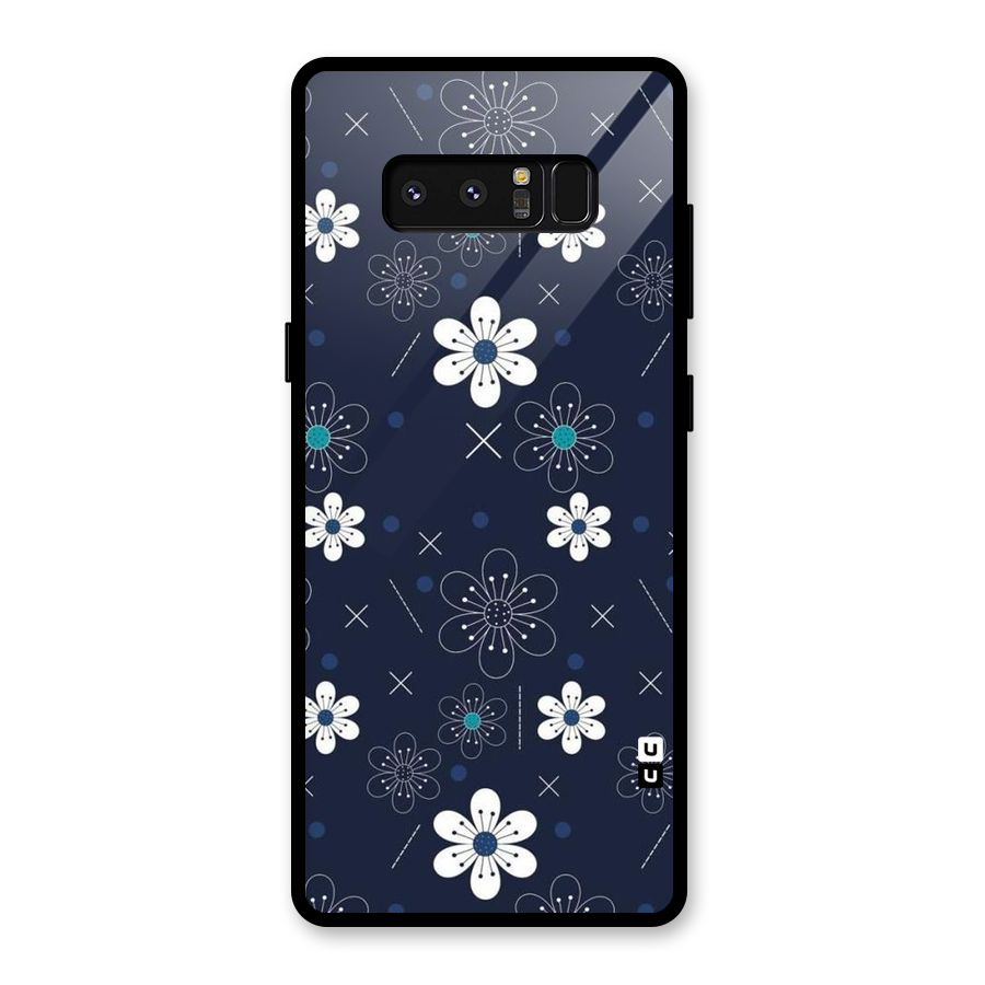 White Floral Shapes Glass Back Case for Galaxy Note 8