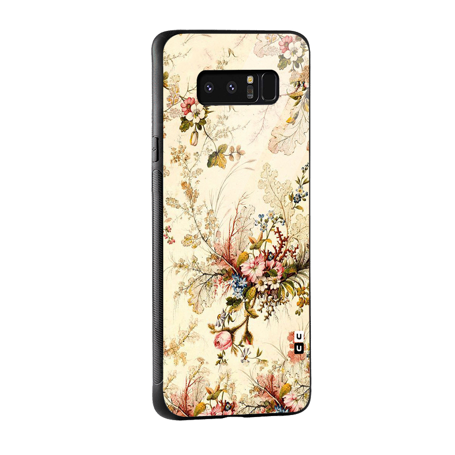 Beige Floral Glass Back Case for Galaxy Note 8