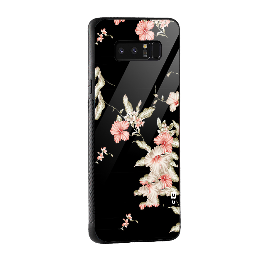 Black Floral Glass Back Case for Galaxy Note 8
