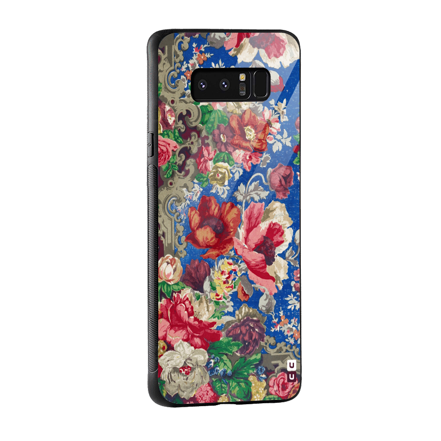 Block Printed Flowers Glass Back Case for Galaxy Note 8