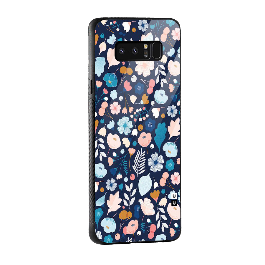 Blue Floral Glass Back Case for Galaxy Note 8