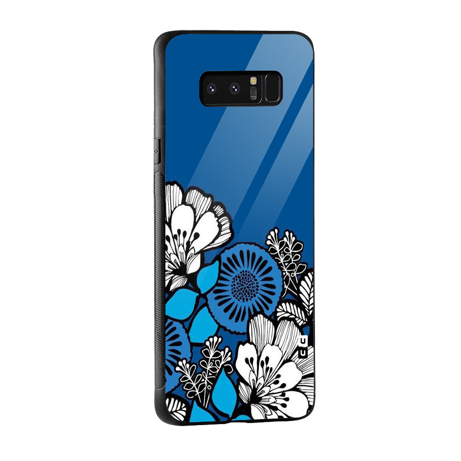 Blue White Flowers Glass Back Case for Galaxy Note 8