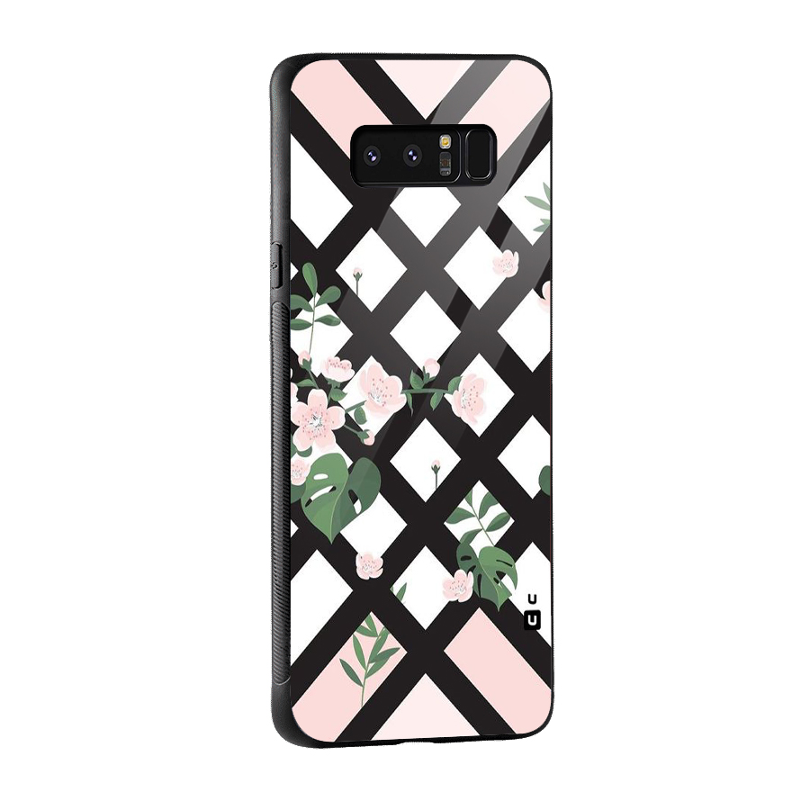Check Floral Stripes Glass Back Case for Galaxy Note 8