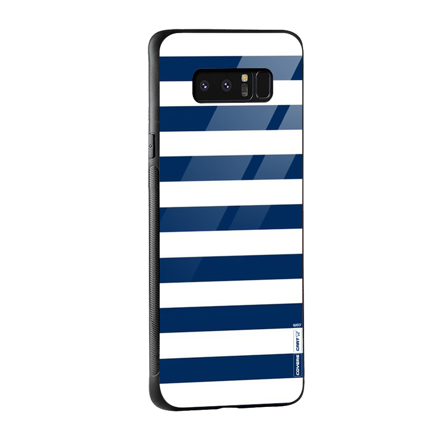 Classic Blue White Stripes Glass Back Case for Galaxy Note 8