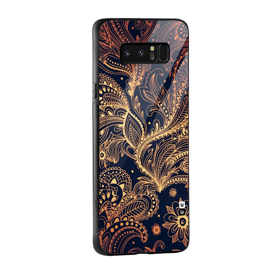 Classy Golden Leafy Design Glass Back Case for Galaxy Note 8
