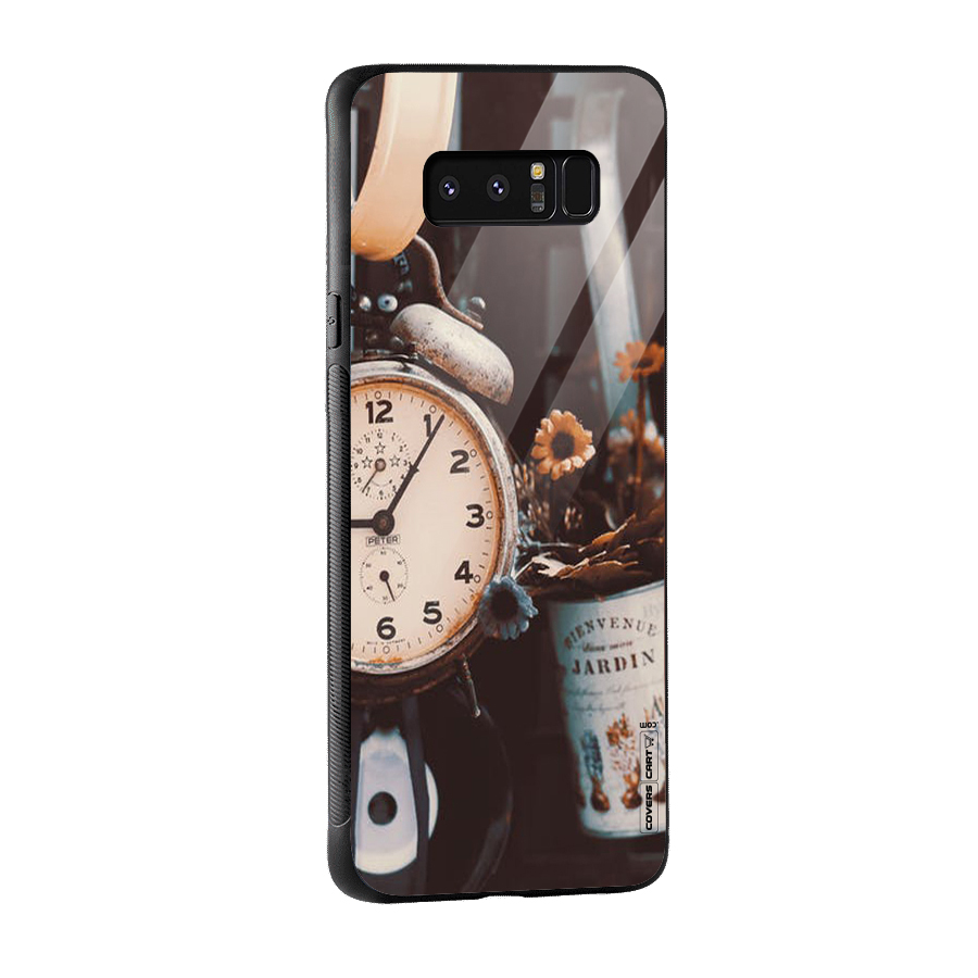 Clock And Flowers Glass Back Case for Galaxy Note 8