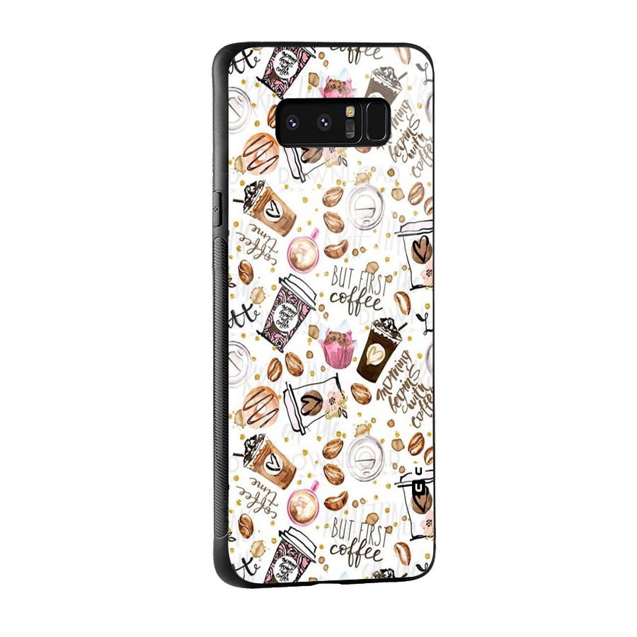 Coffee Pattern Glass Back Case for Galaxy Note 8