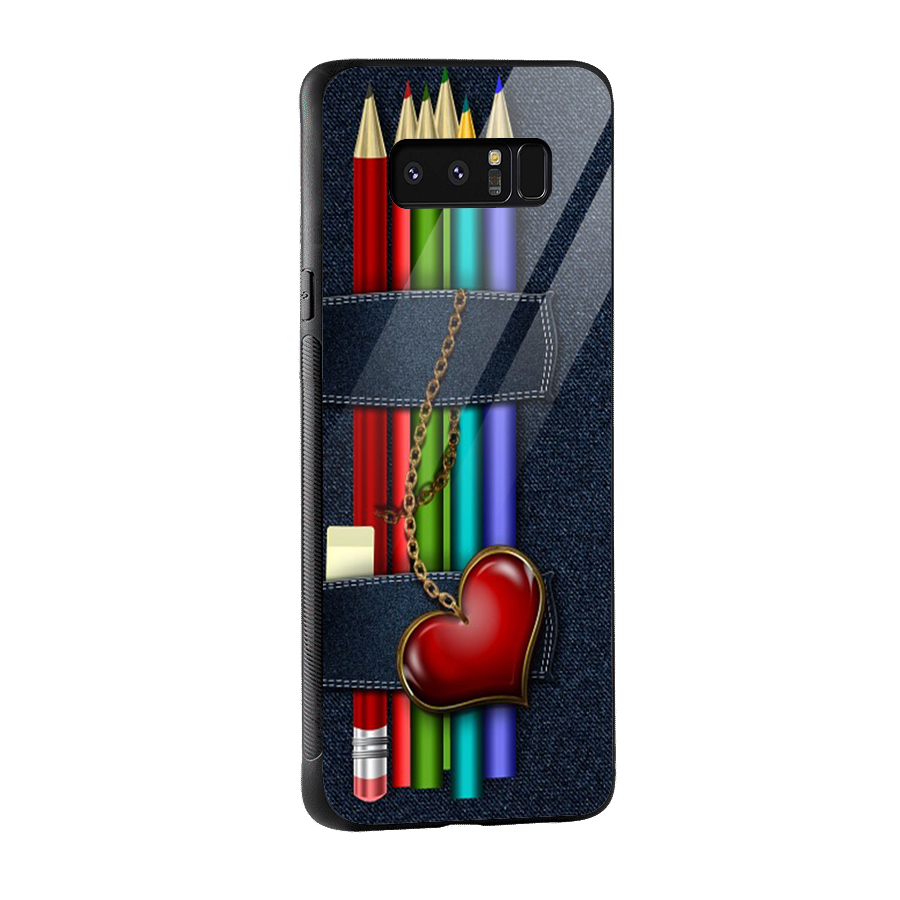 Denim Colorful Pencils Glass Back Case for Galaxy Note 8